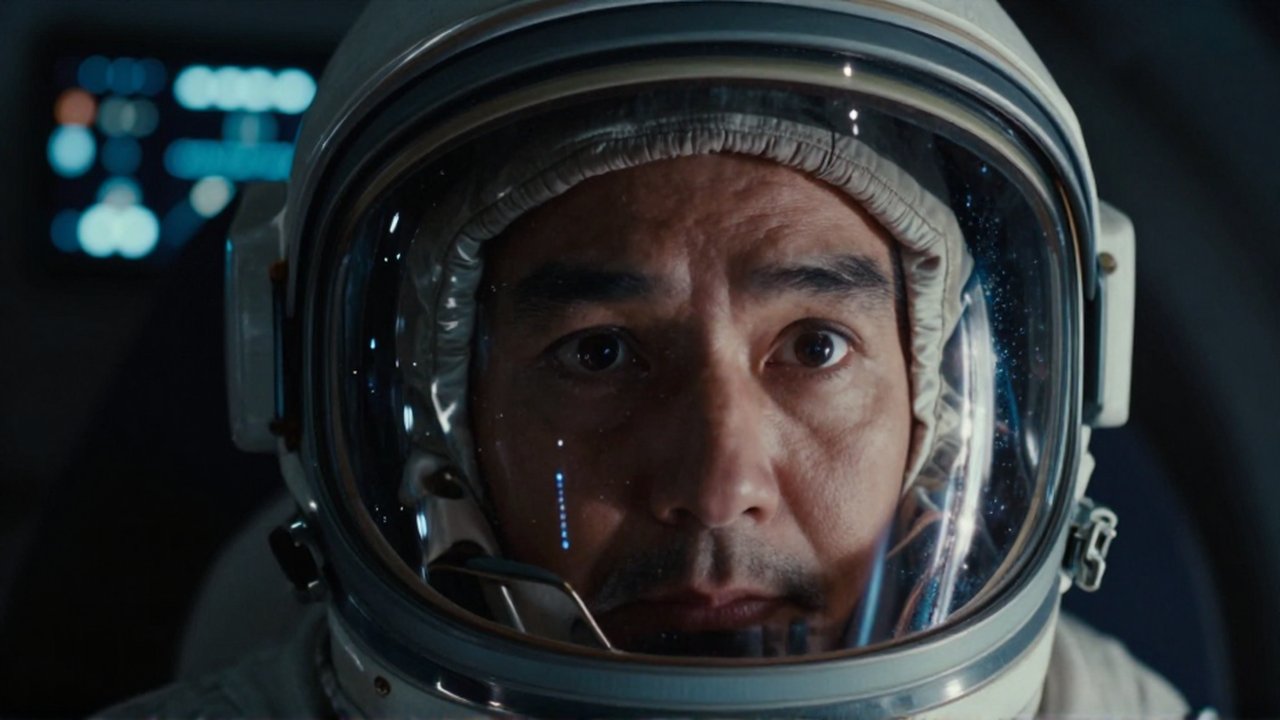 Primer plano de la mirada concentrada de un astronauta a través del visor de su casco.