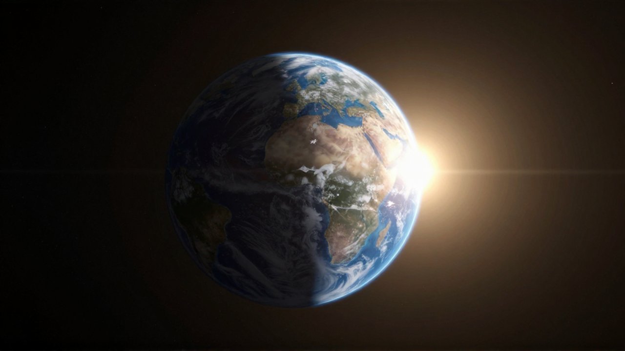 La Tierra inclinada en su órbita muestra la distribución de luz solar y sombras sobre sus hemisferios.