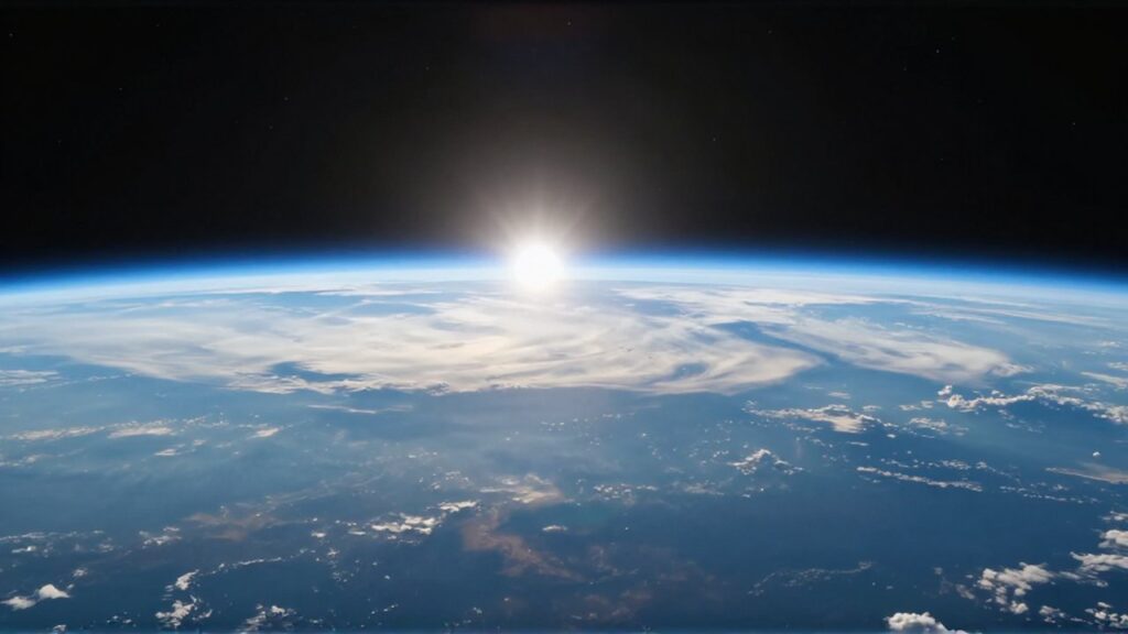 Vista cinematográfica del horizonte terrestre desde el espacio