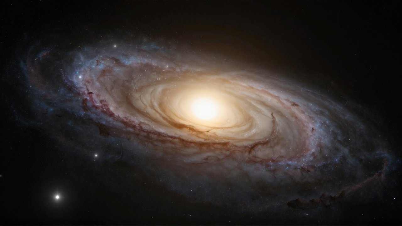 Galaxia lenticular con un núcleo dorado brillante y un disco delgado de estrellas sobre fondo oscuro.