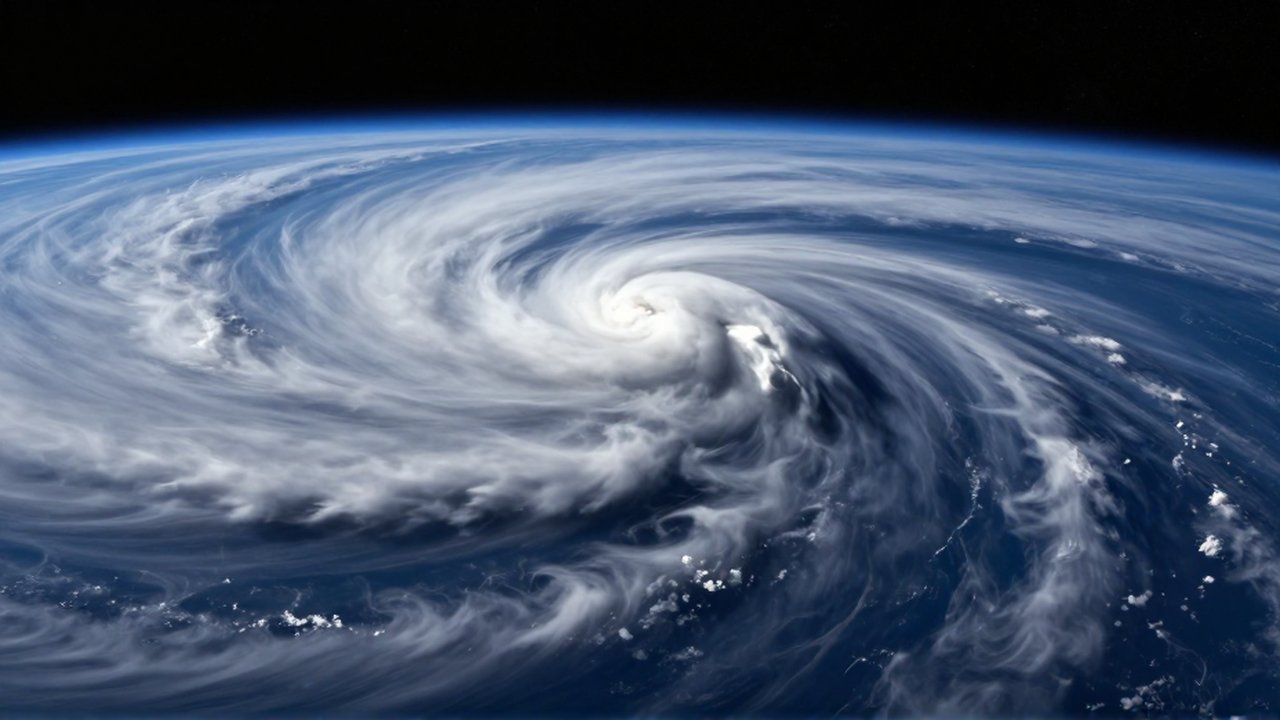Gran tormenta de nubes blancas y brillantes azotando la atmósfera azul profundo de Neptuno.