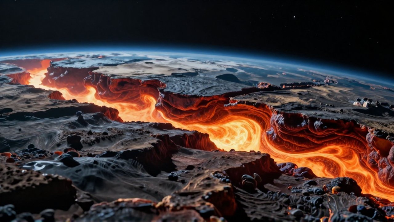 Corte transversal de la Tierra que muestra el manto de magma fluido y placas tectónicas en movimiento.