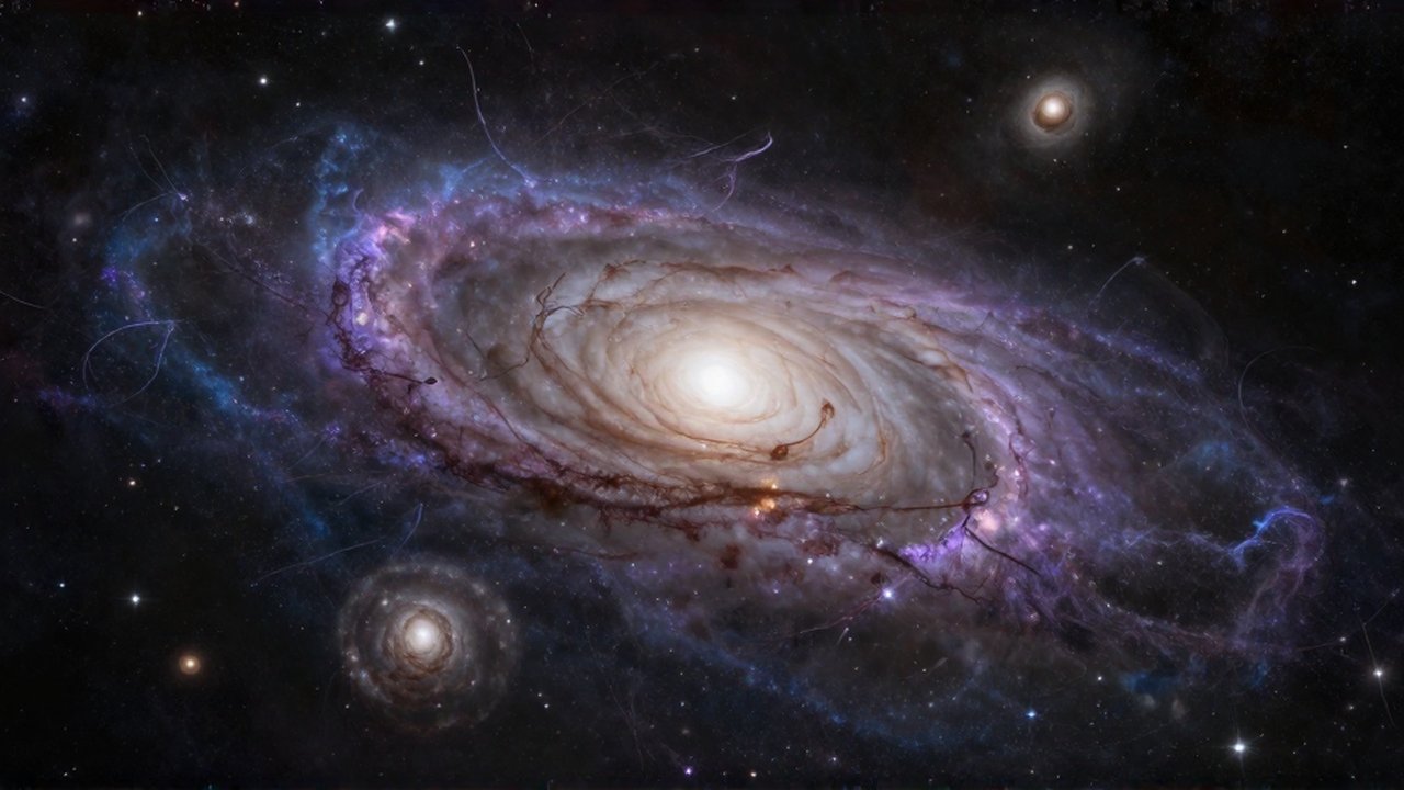 Red inmensa de galaxias espirales y elípticas conectadas por filamentos luminosos en el espacio profundo.