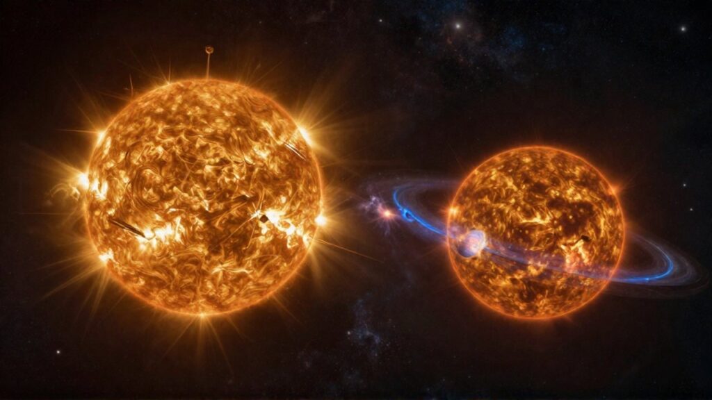 Dos estrellas masivas de distintos tamaños orbitan entre sí
