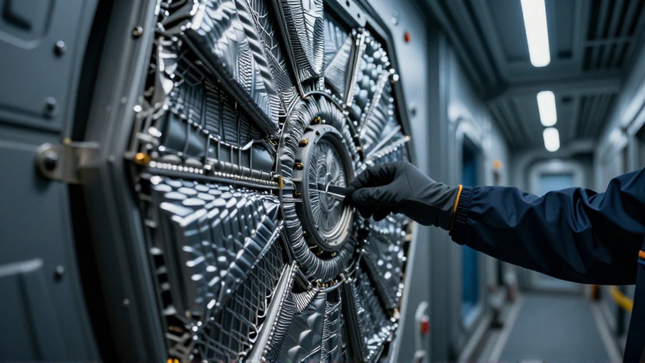 Un técnico instala un panel de blindaje radiológico compuesto en el interior de una nave espacial.