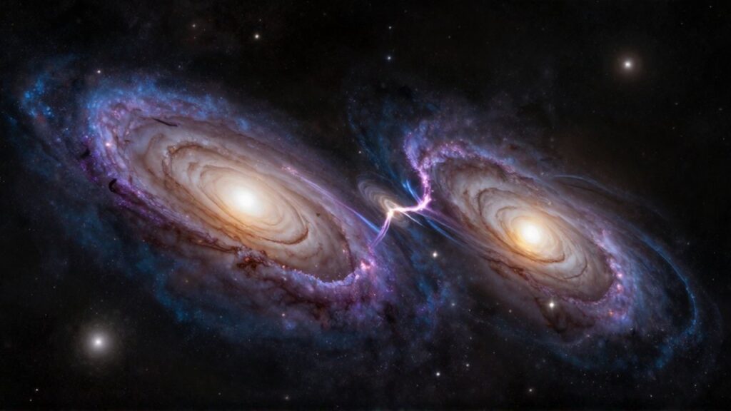 Dos galaxias espirales colisionan entre sí